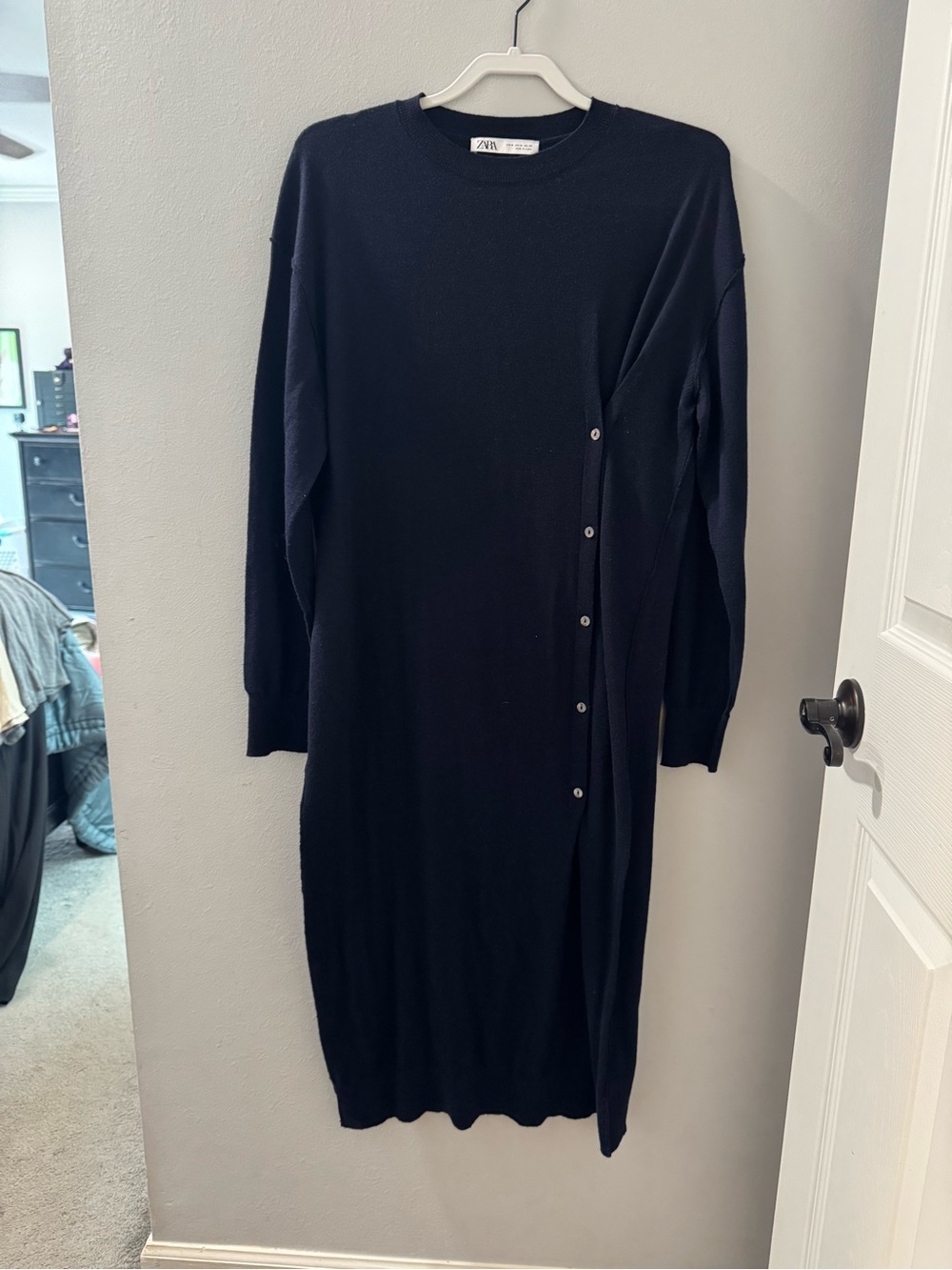 Zara Navy Blue Side Button Knit Maxi Sweater Dress Size M
